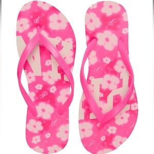 PINK Victoria’s Secret Pink Floral Flip Flops with PINK Logo